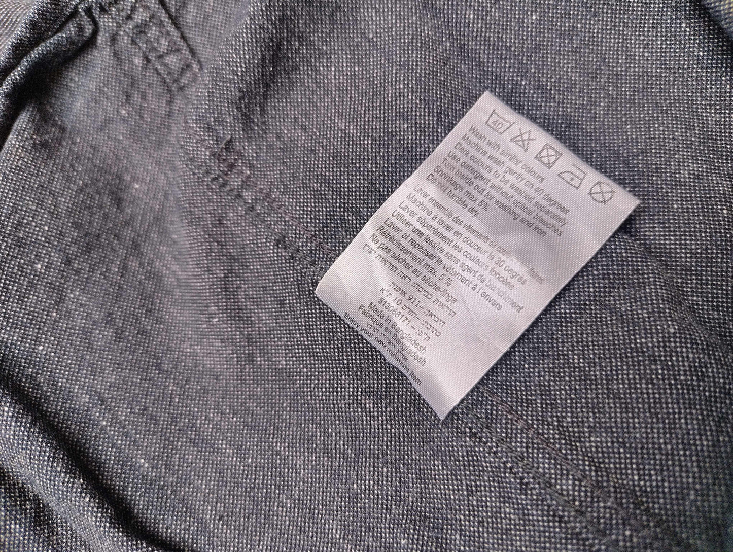 Care instructions label on fabric