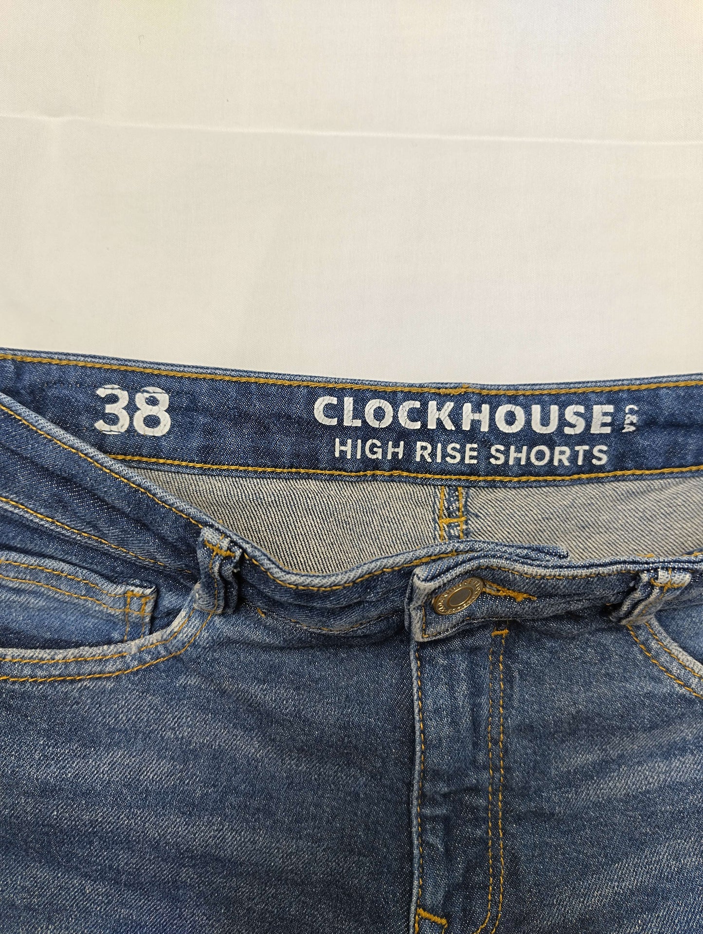 Denim shorts front view with size