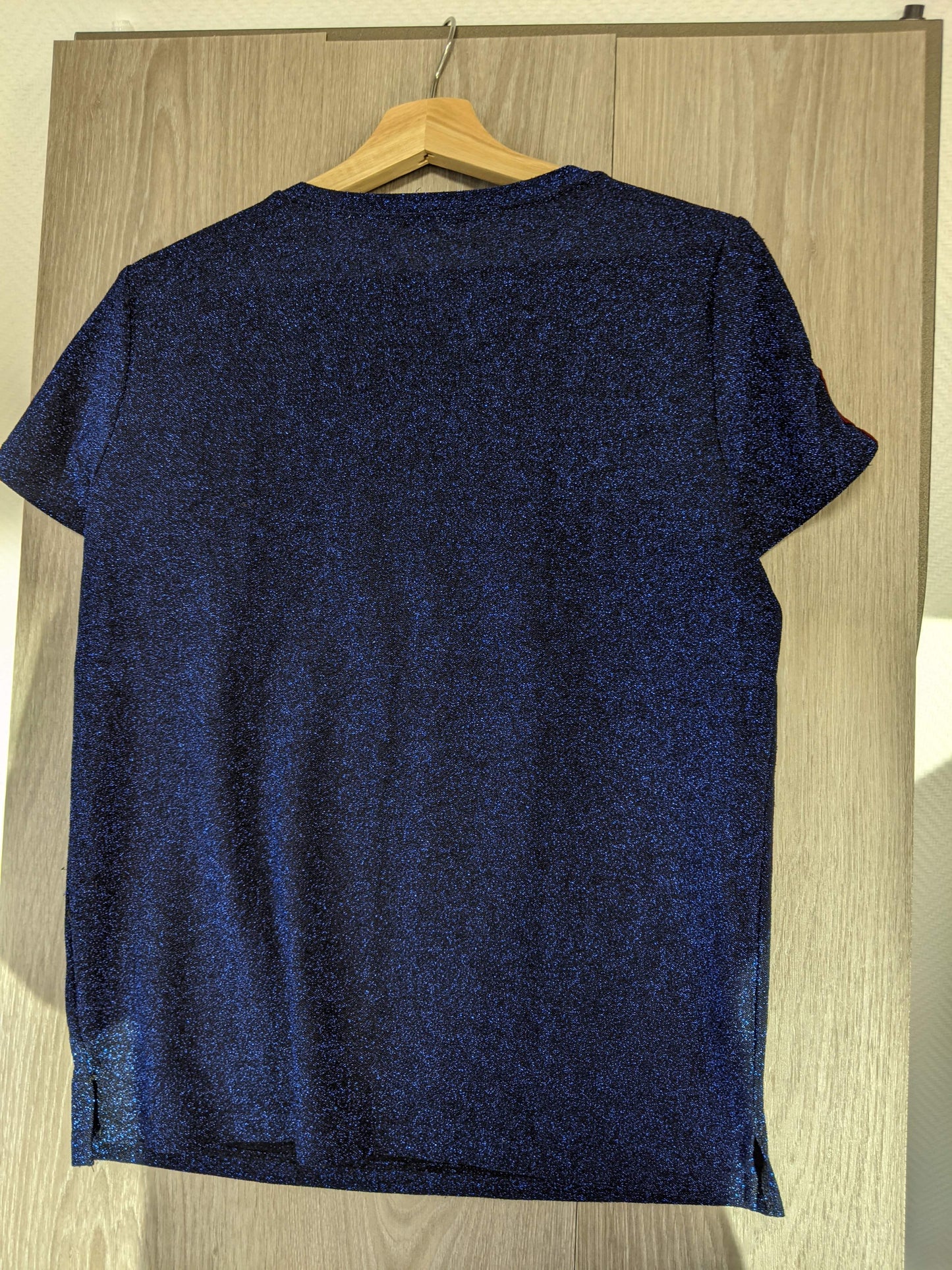 Back view of the blue t-shirt