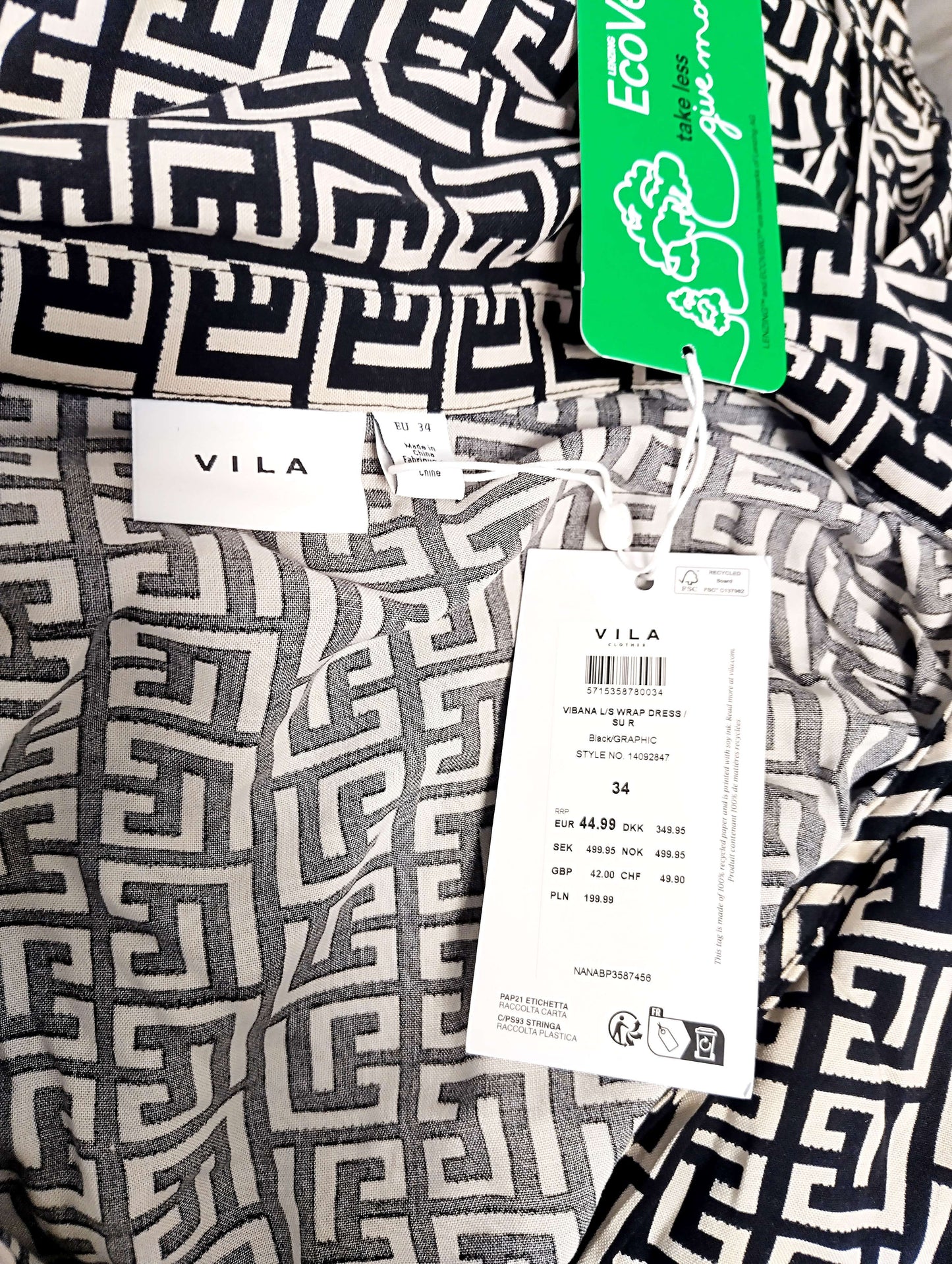 Vila Vibana Black Graphic Wrap Dress