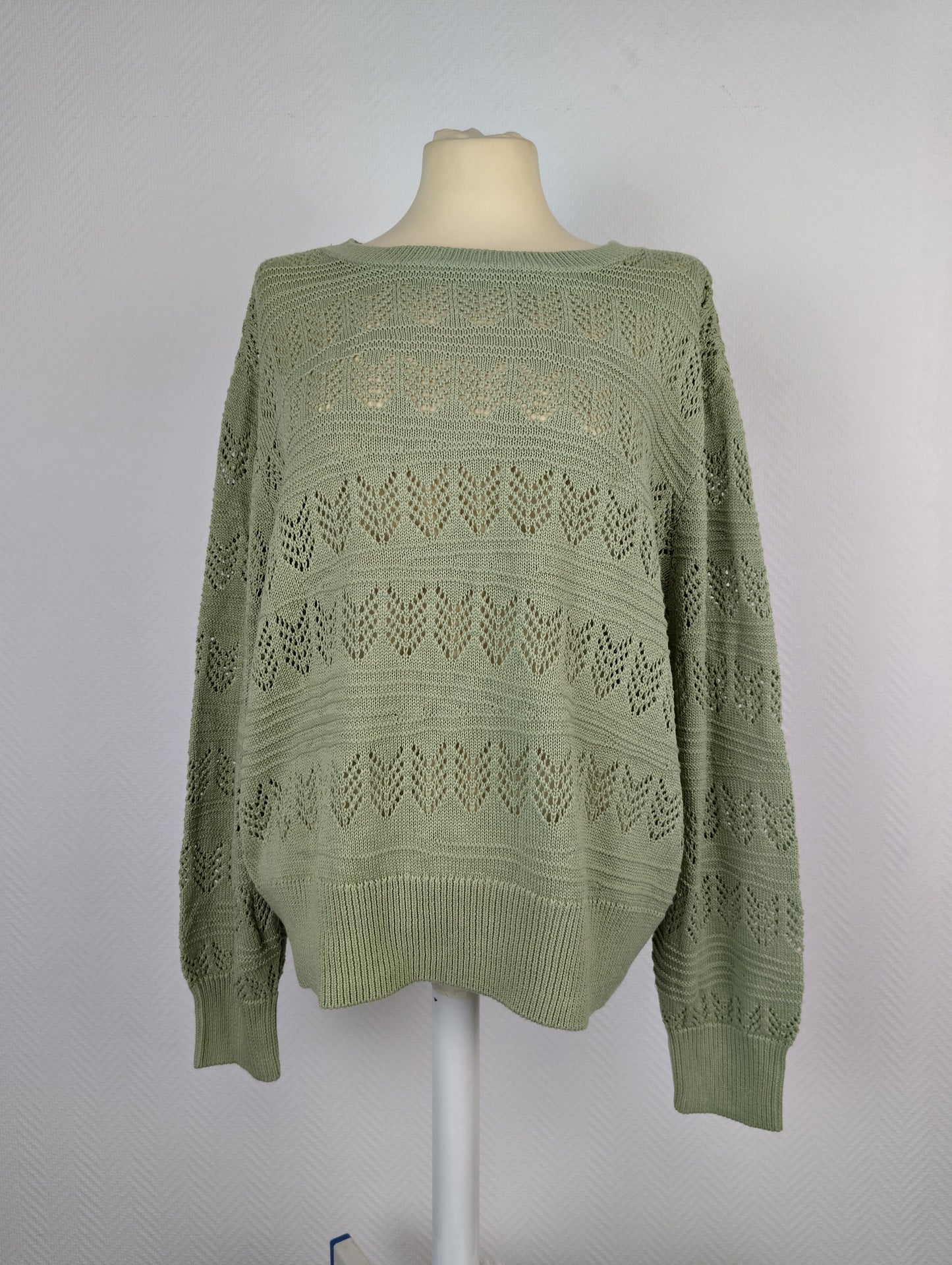Front view of Vila swamp green pointelle knit sweater