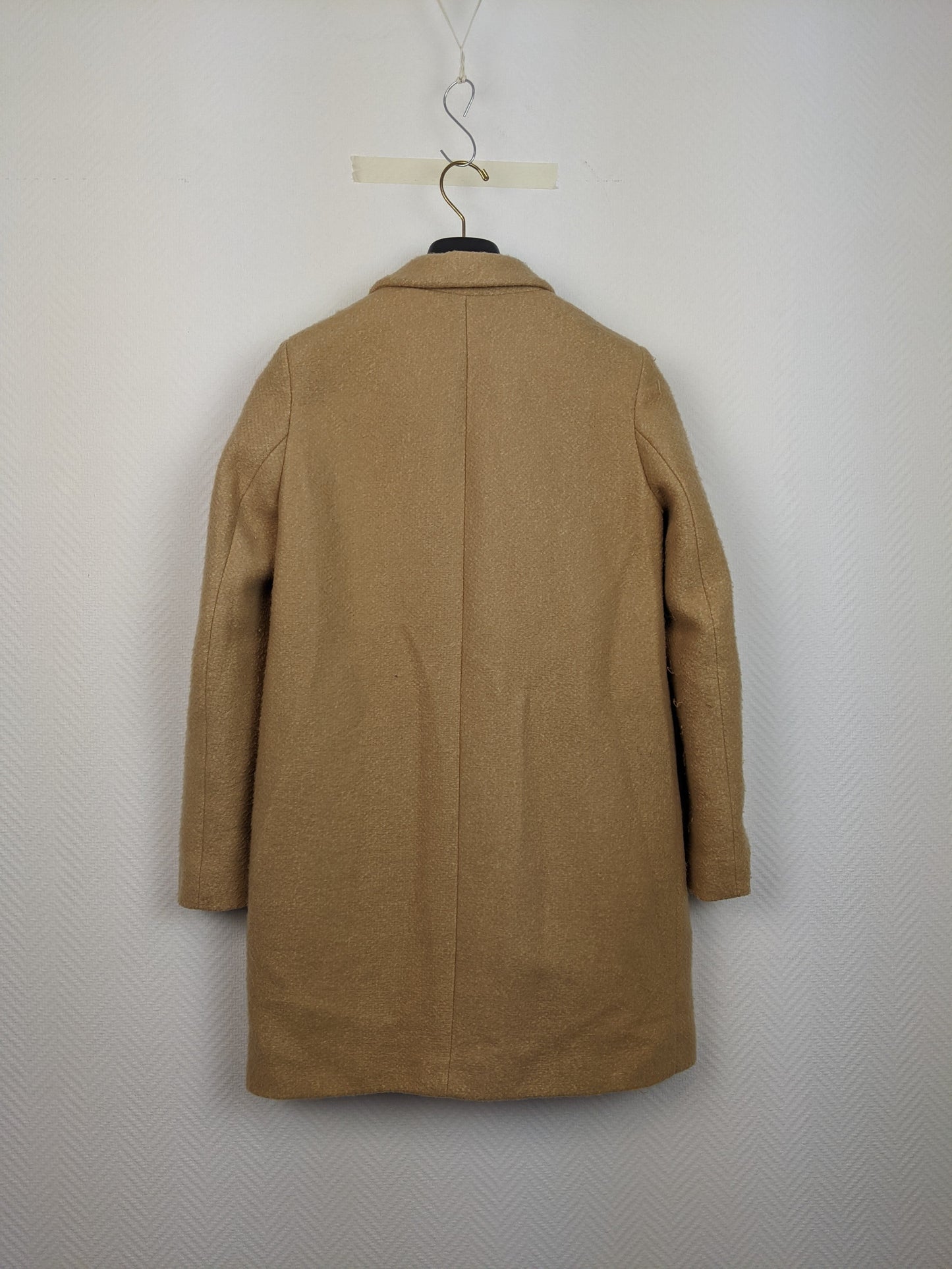 Back view of Zara Basic camel coat