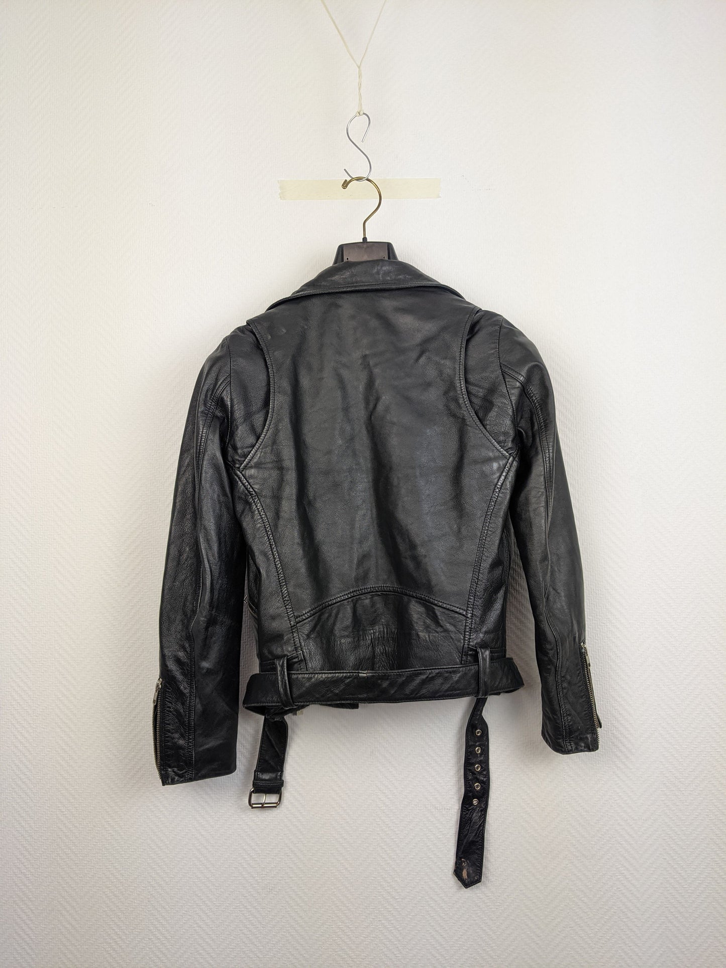 Back view of Scotch & Soda black leather biker jacket
