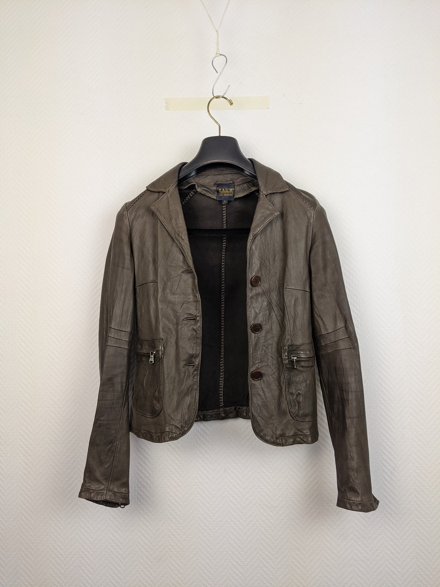 Front view of Pauw Amsterdam brown leather jacket