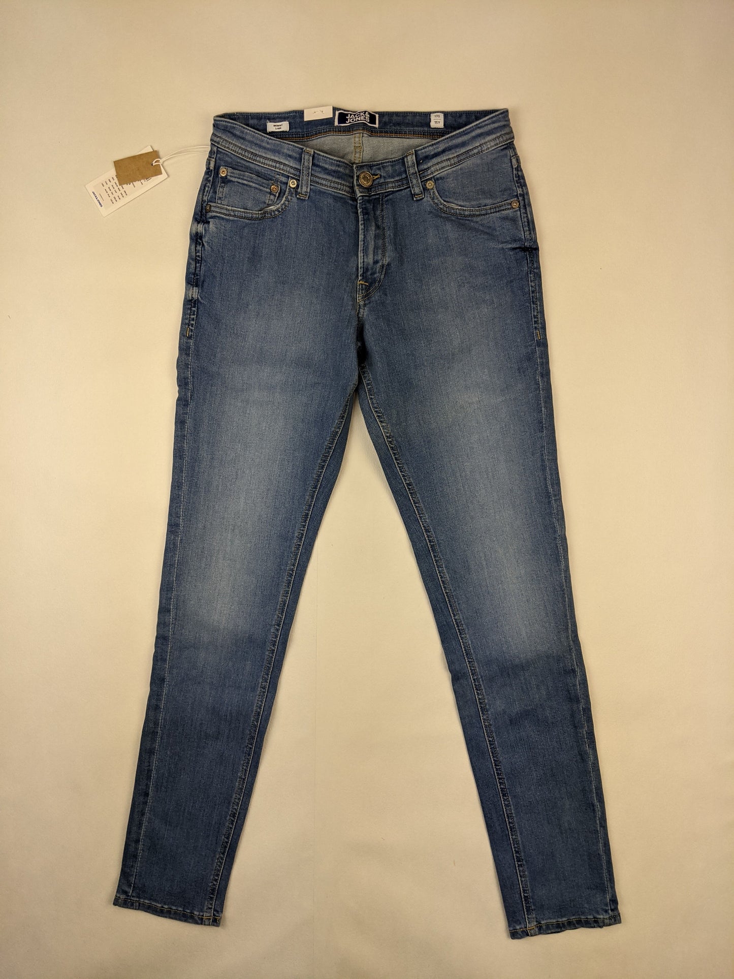 Front view of Jack & Jones blue skinny jeans