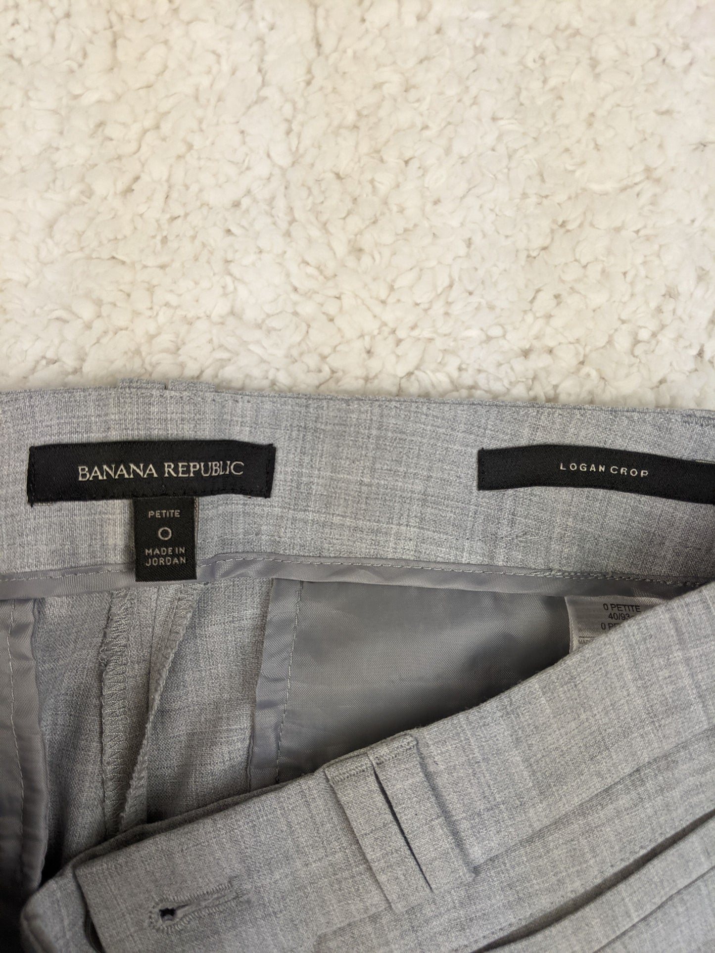 Close-up of Banana Republic label on trousers