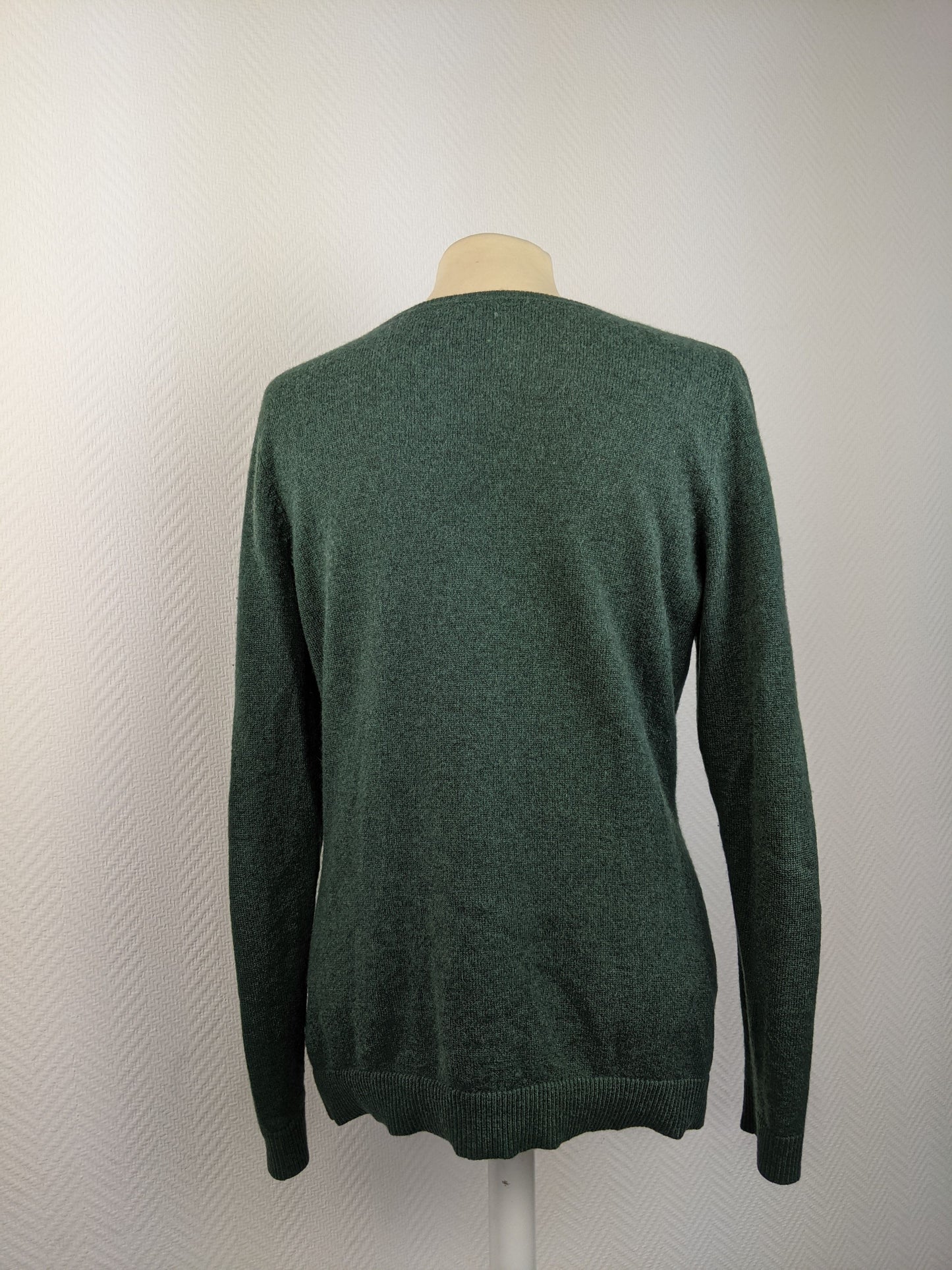 Back view of green cashmere sweater