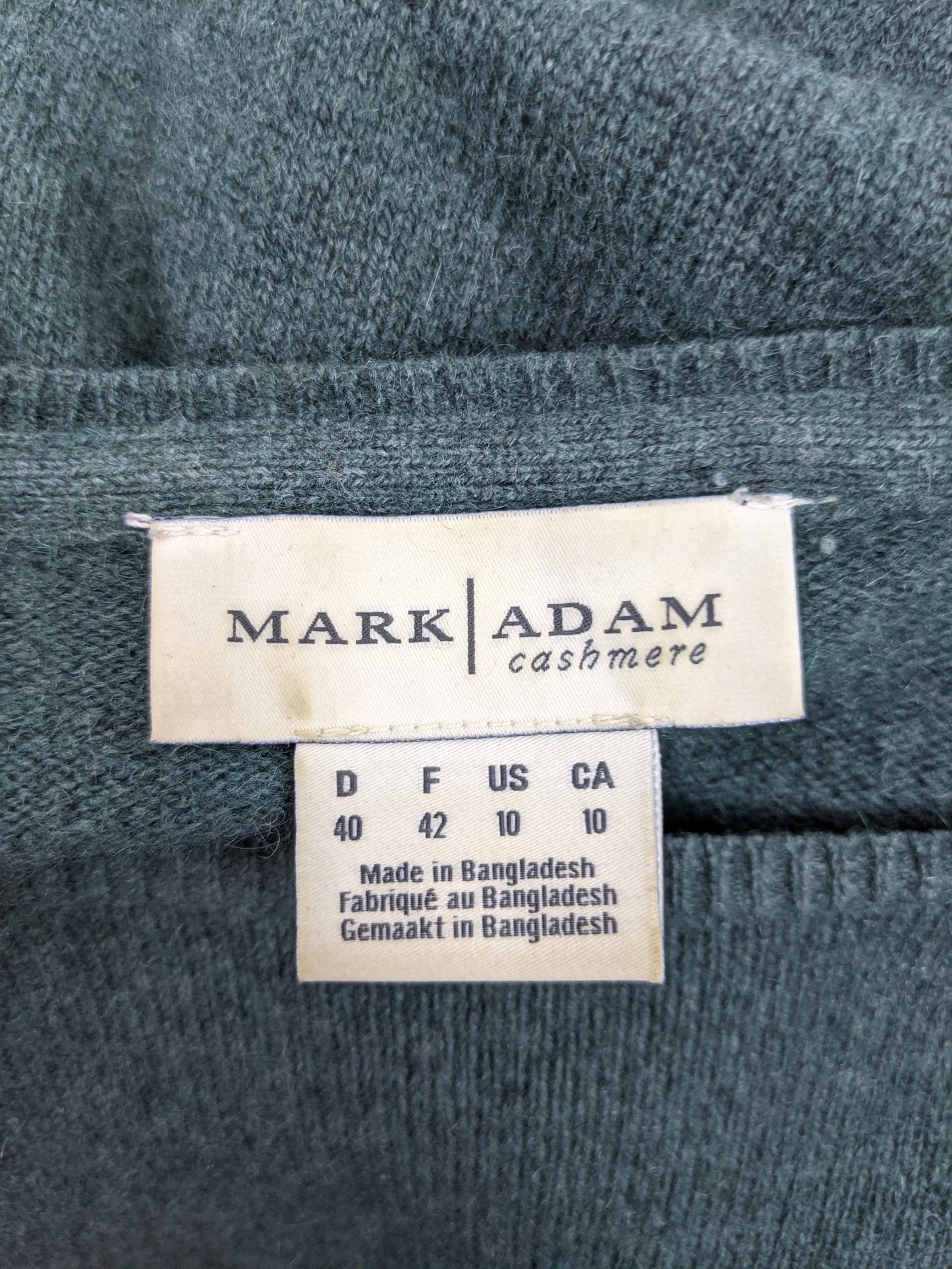 Label of Mark Adam cashmere sweater