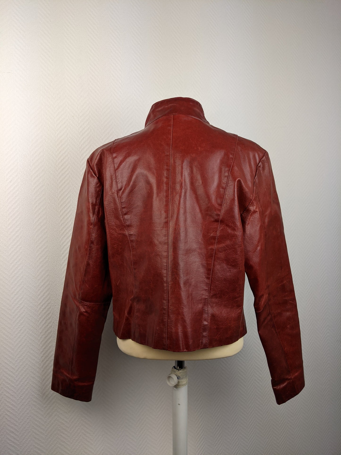 Back view of red leather jacket