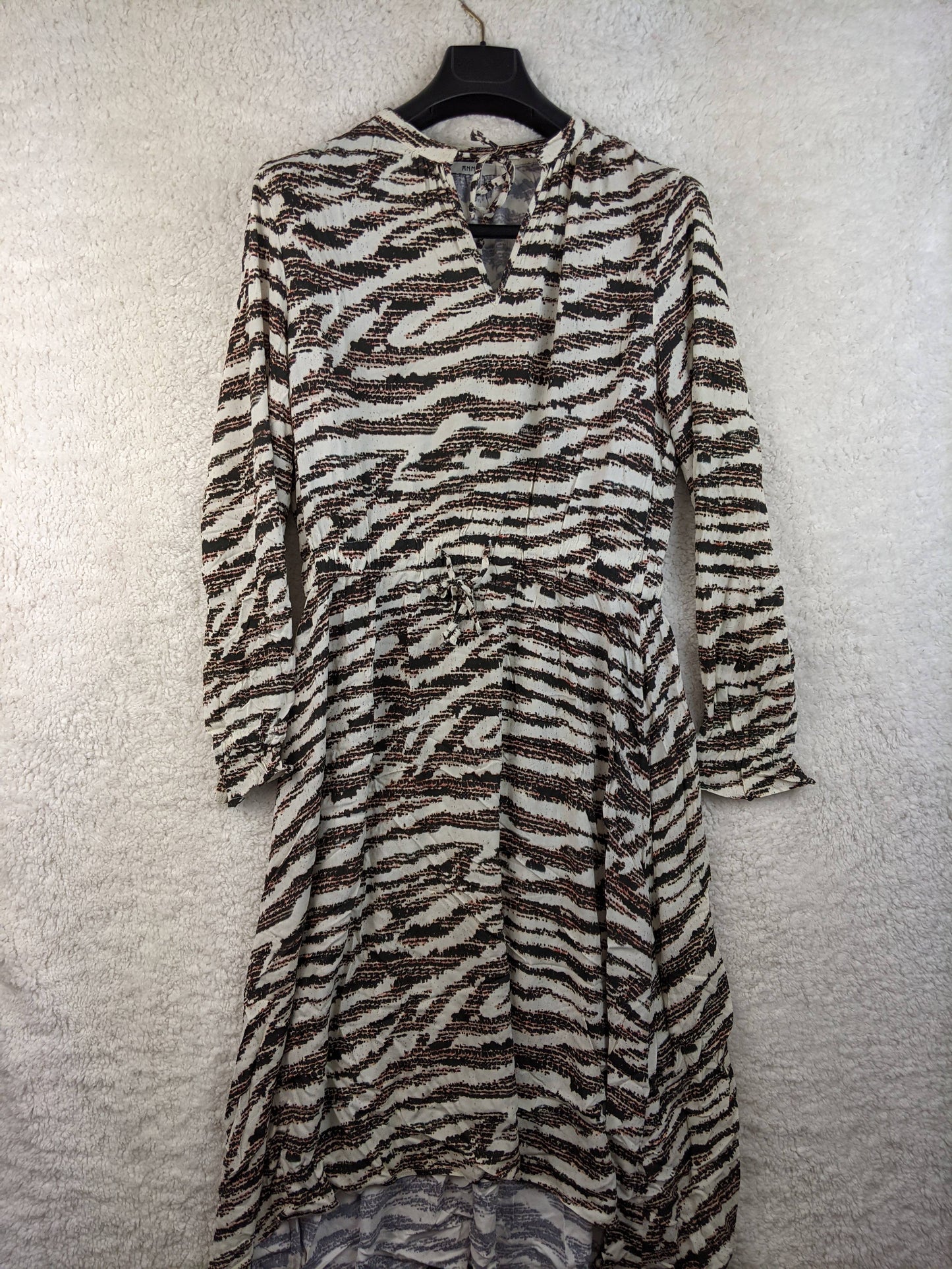 Front view of Anna zebra-print wrap dress