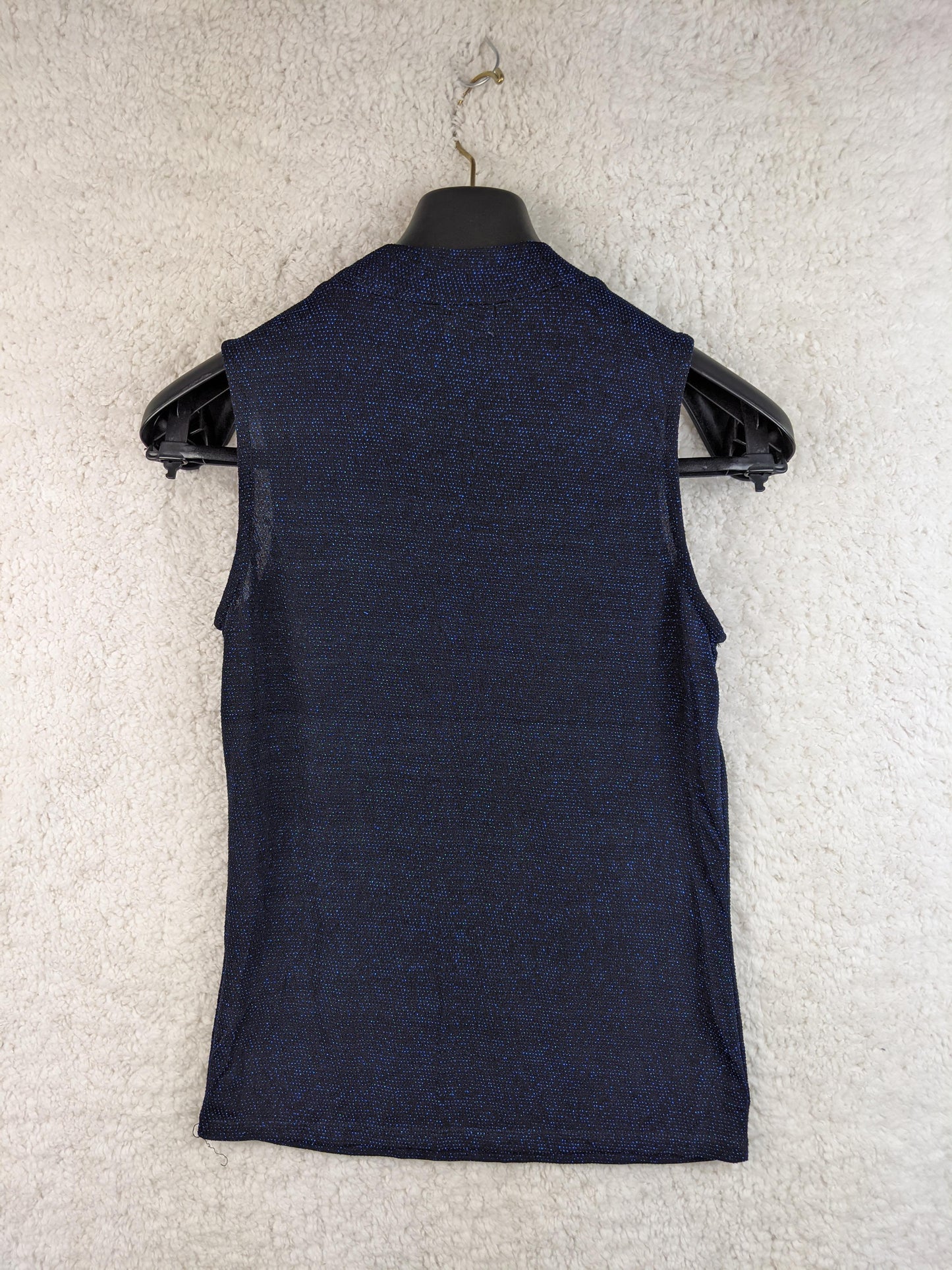 Back view of Seven Sisters blue sleeveless top