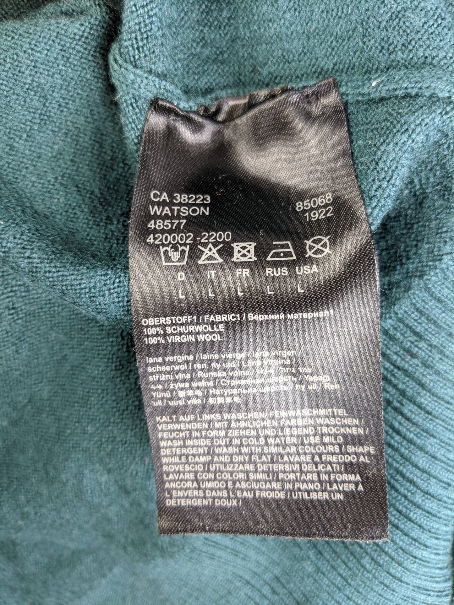 Fabric tag showing material and care instructions