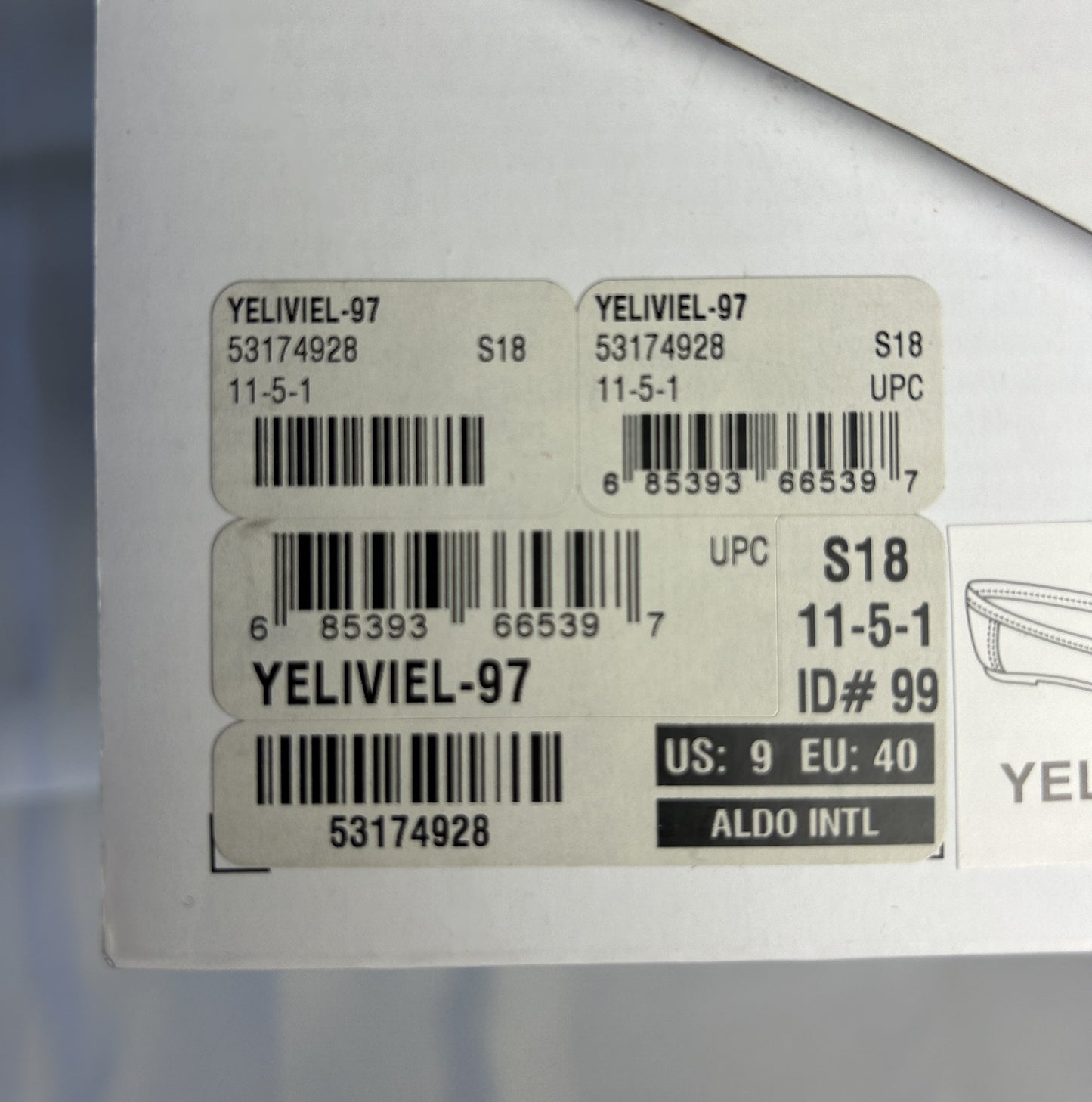 Label showing details of Aldo loafers