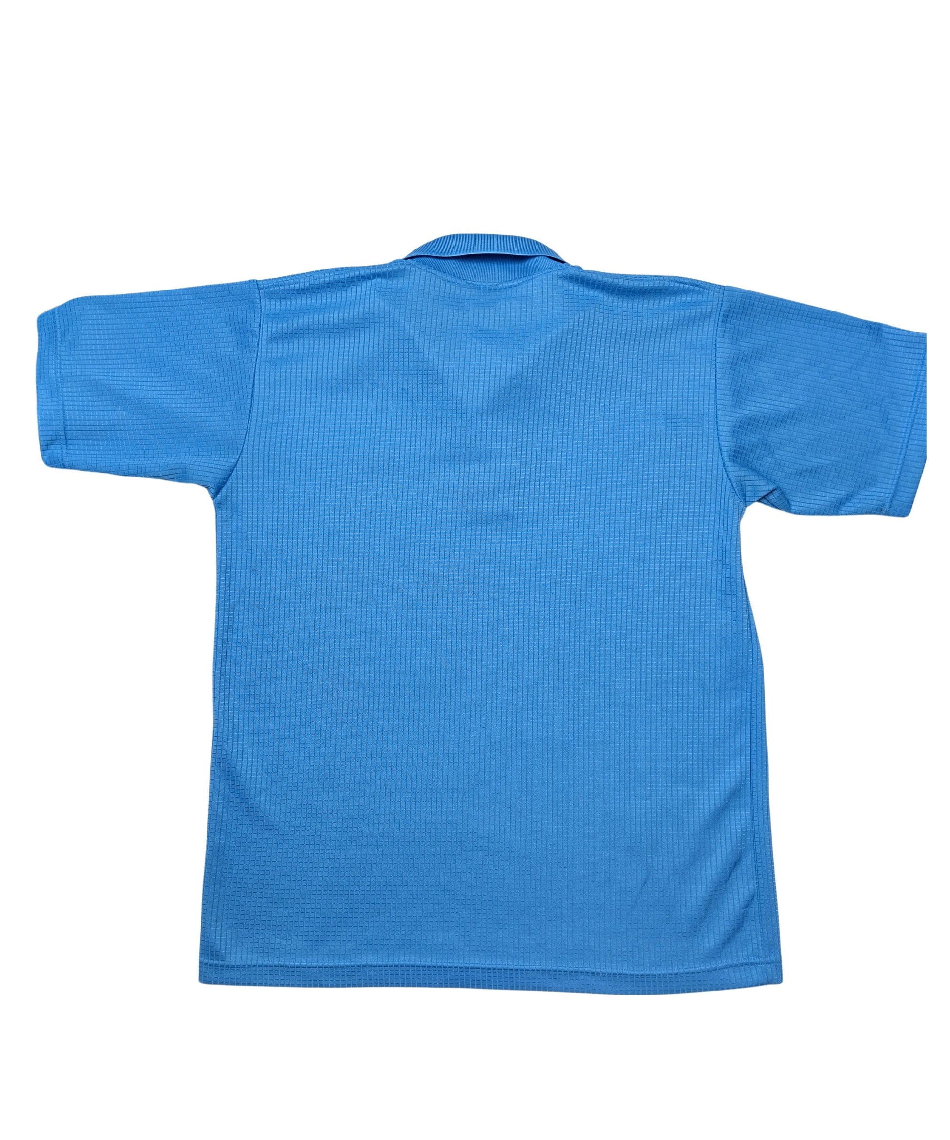 View of back of blue BOSS polo shirt