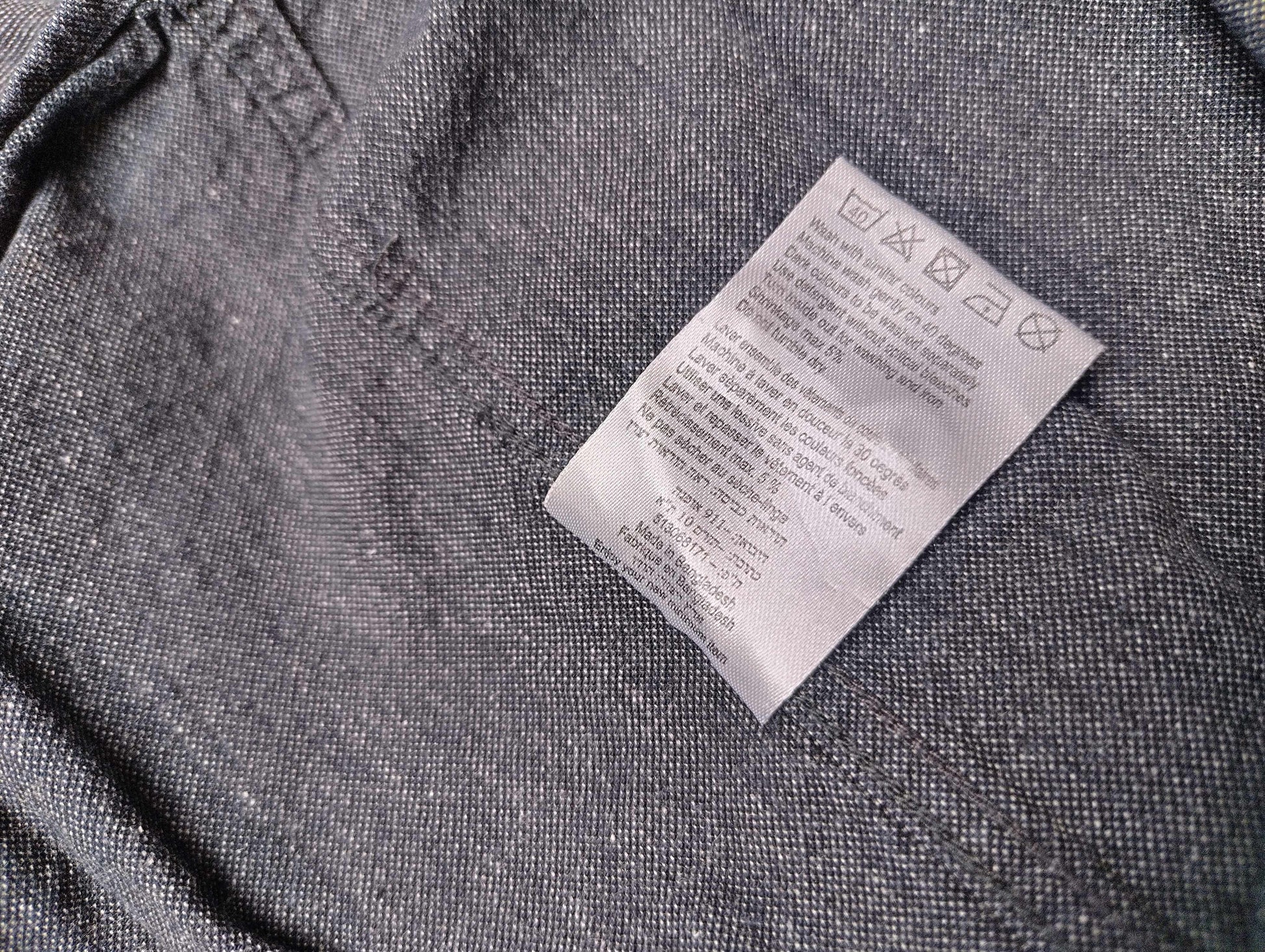 Care instructions label on fabric