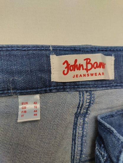 Close-up of size label on jeans