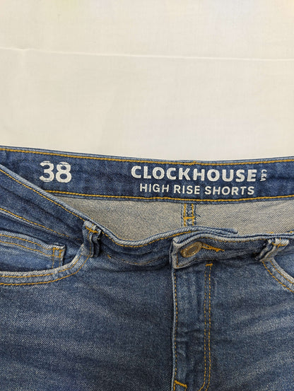 Denim shorts front view with size