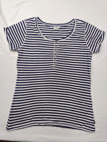 Navy striped henley tee front view