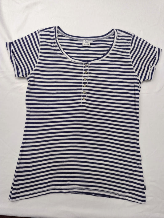 Navy striped henley tee front view
