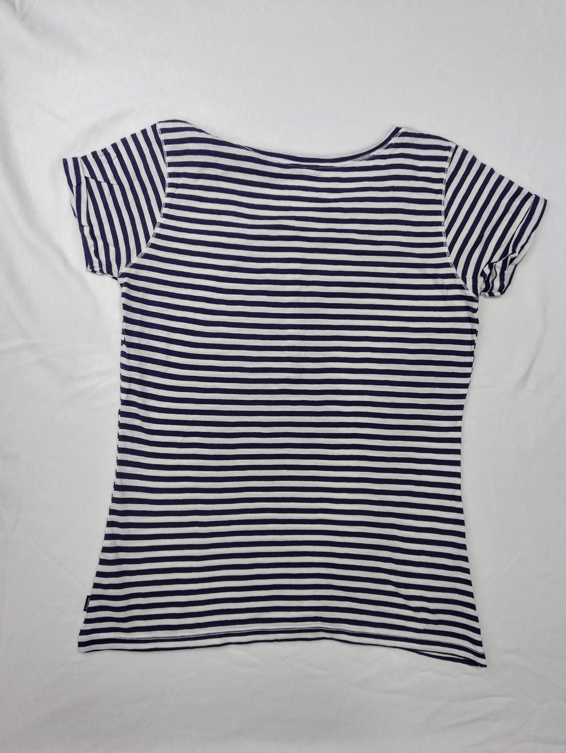 Navy striped henley tee back view