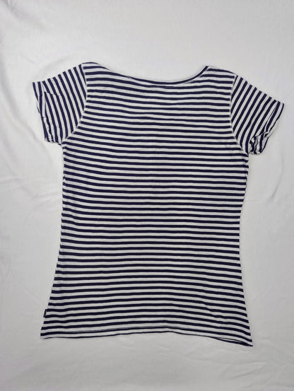 Navy striped henley tee back view