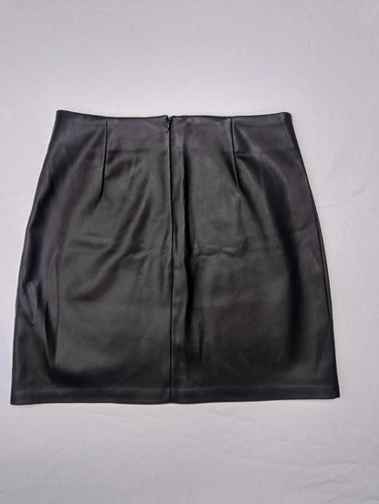 Black faux leather skirt front view