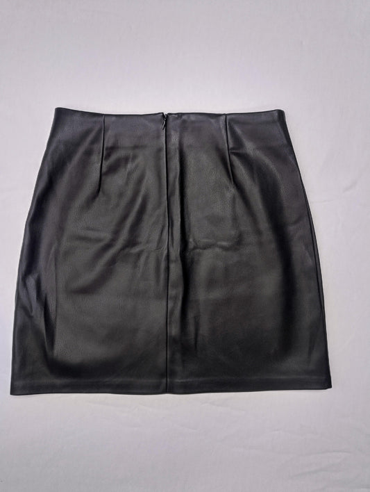 Black faux leather skirt front view