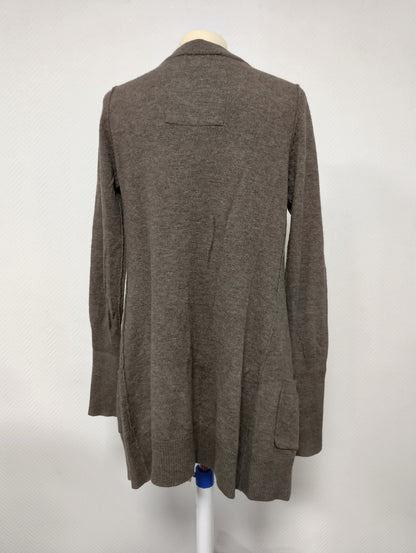Back view of a cozy brown cardigan