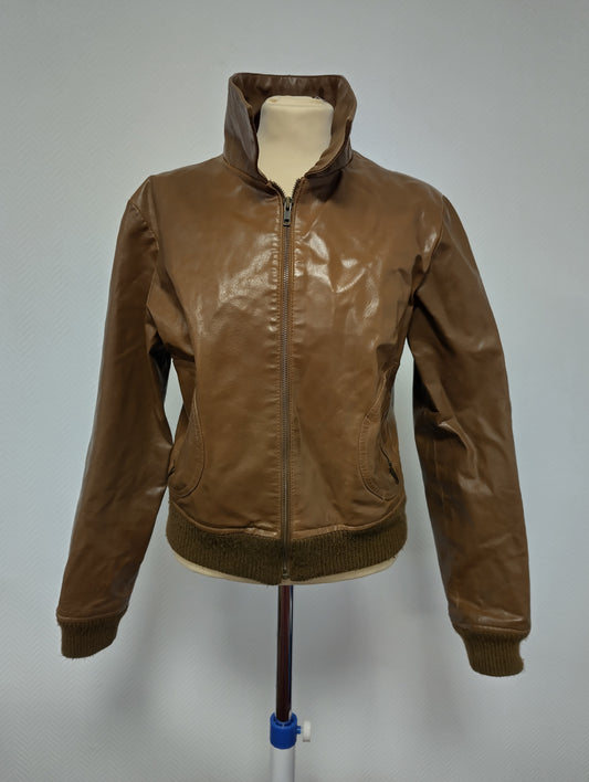 Front view of brown leather jacket