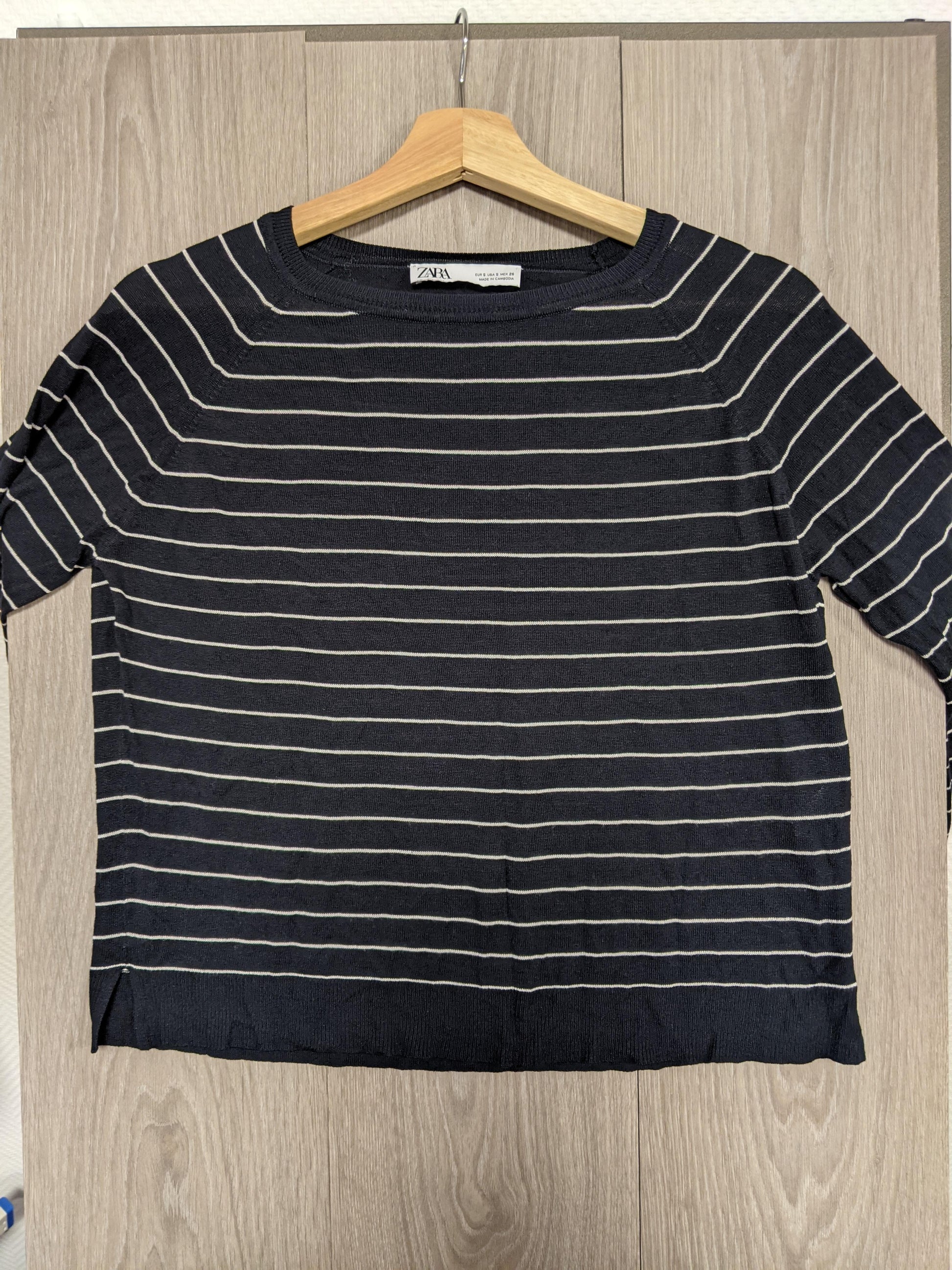 Zara striped long sleeve top on hanger