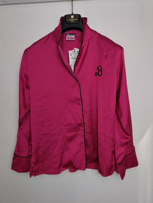 Front view of Barbie Pink Silk Pajama Shirt