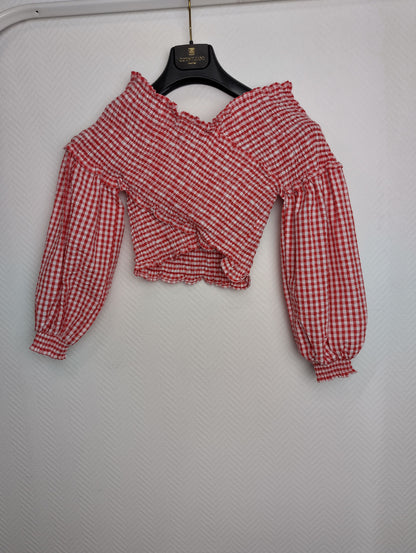 Zara red gingham crop top on hanger