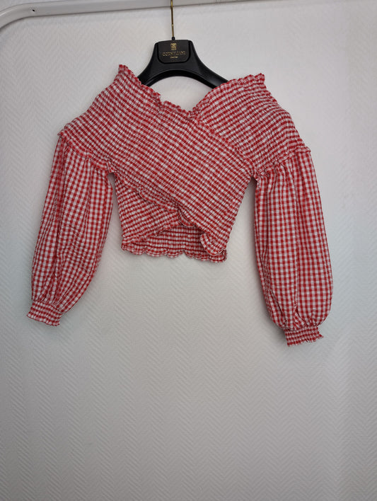 Zara red gingham crop top on hanger