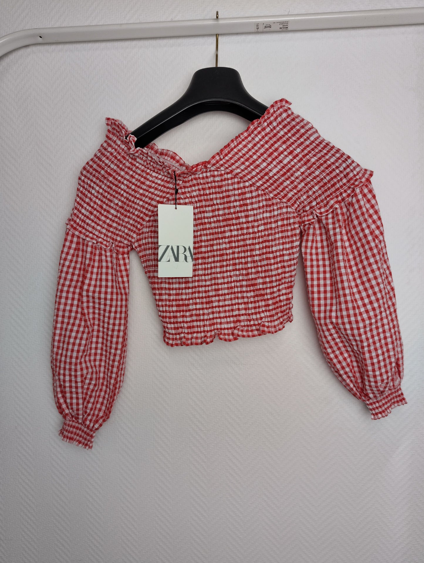Zara tag on red gingham crop top