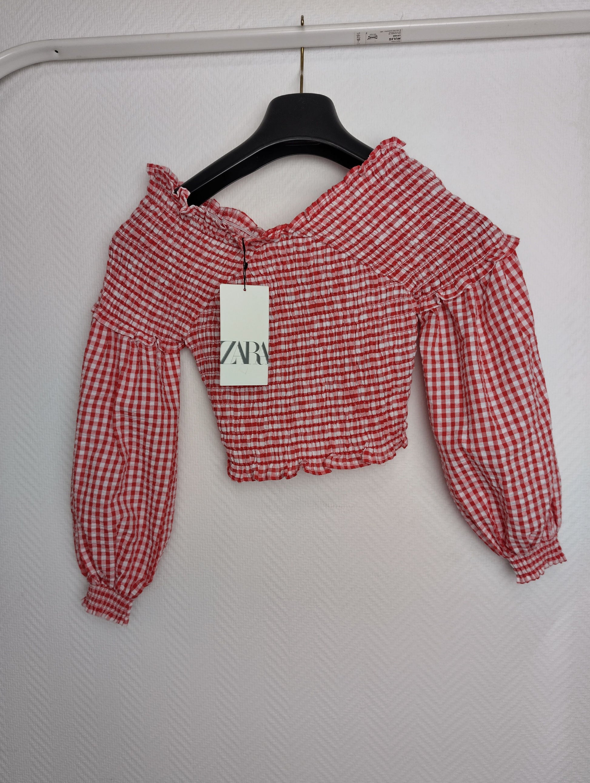 Zara tag on red gingham crop top