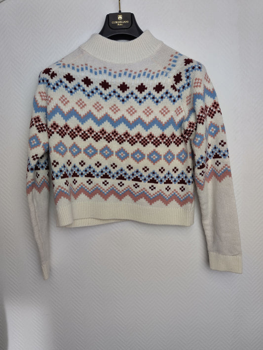 Front view of a patterned sweater