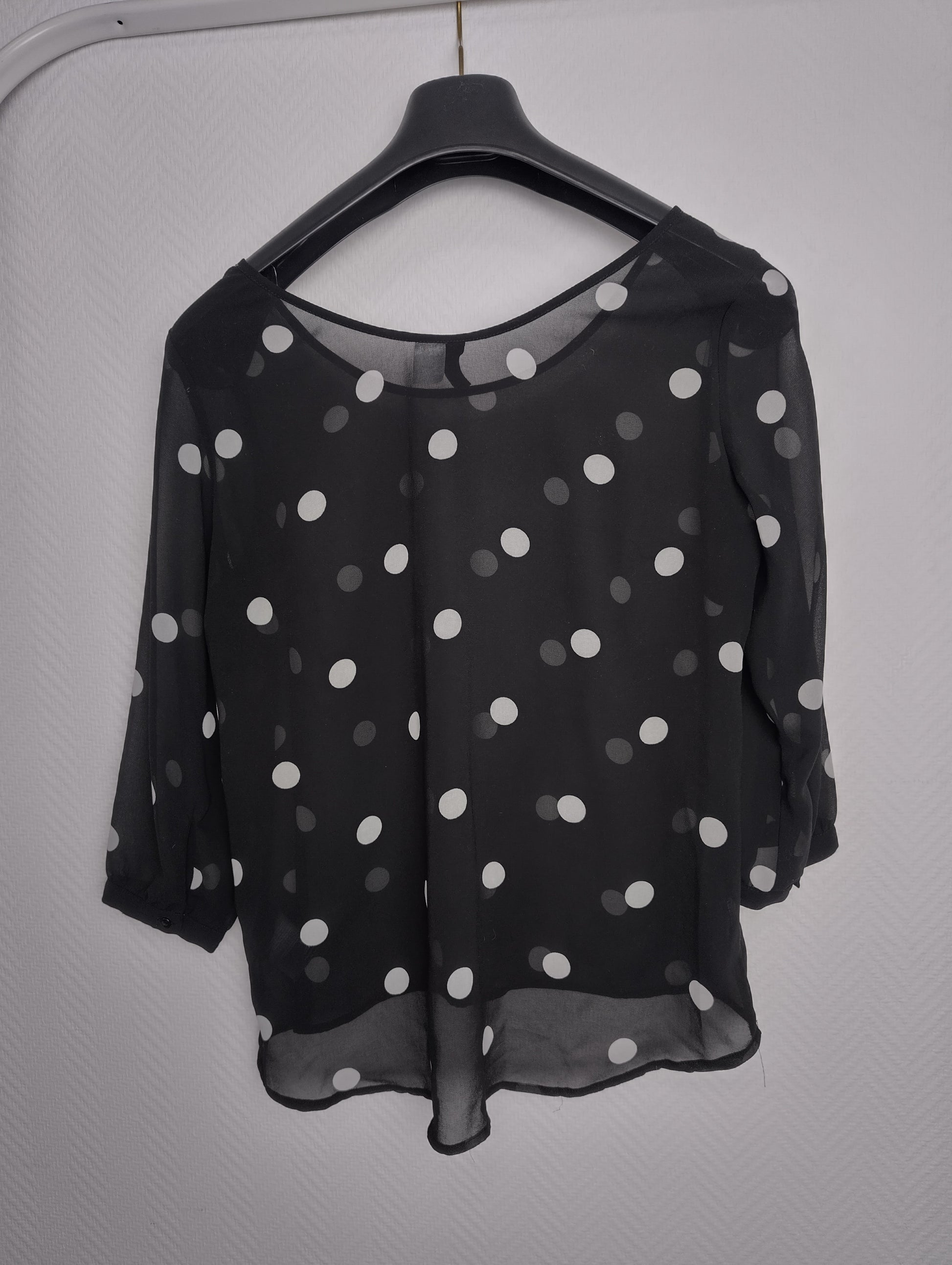 Black polka dot blouse back view