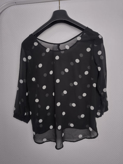 Black polka dot blouse back view