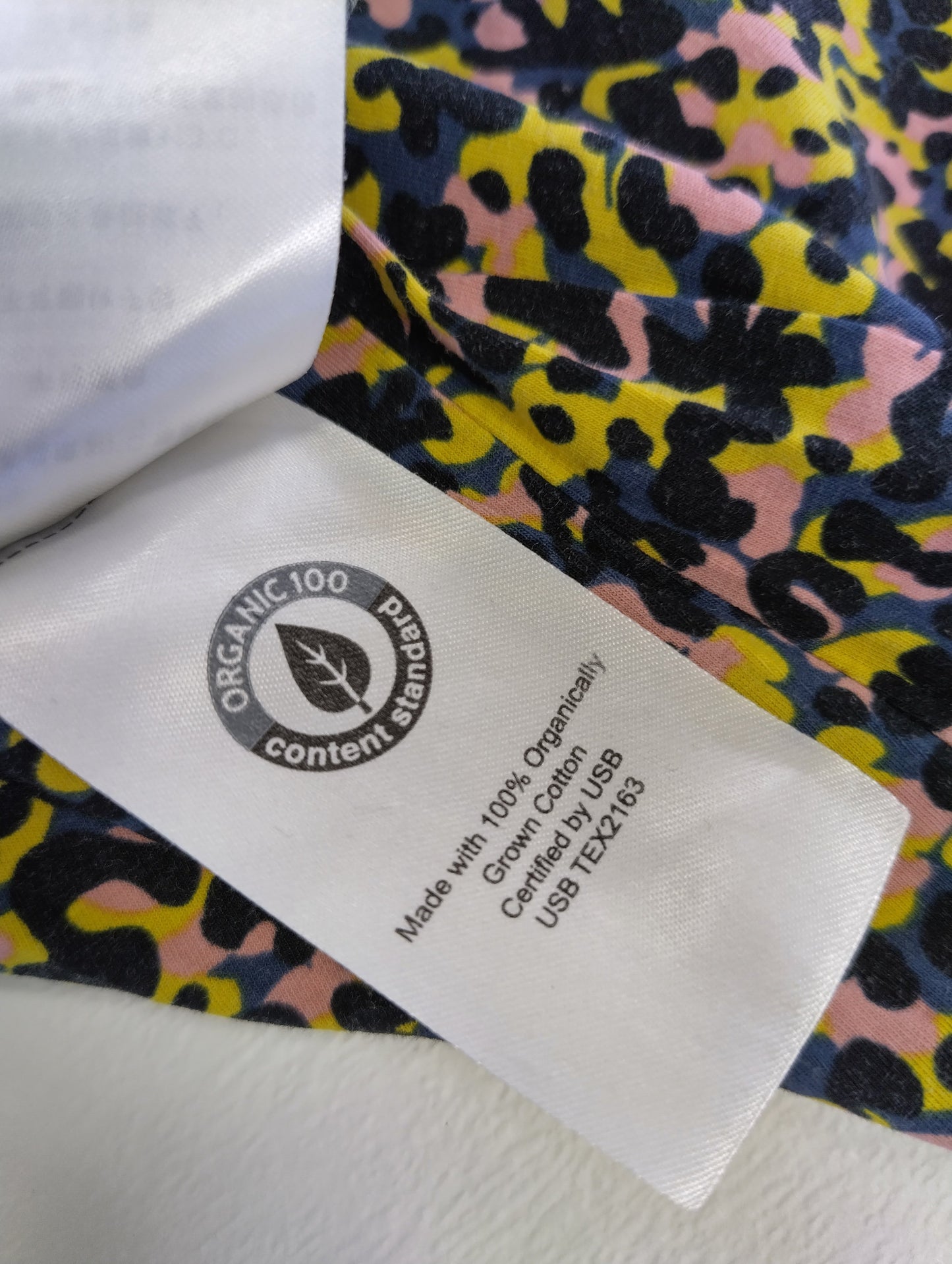 Close-up of fabric details and label