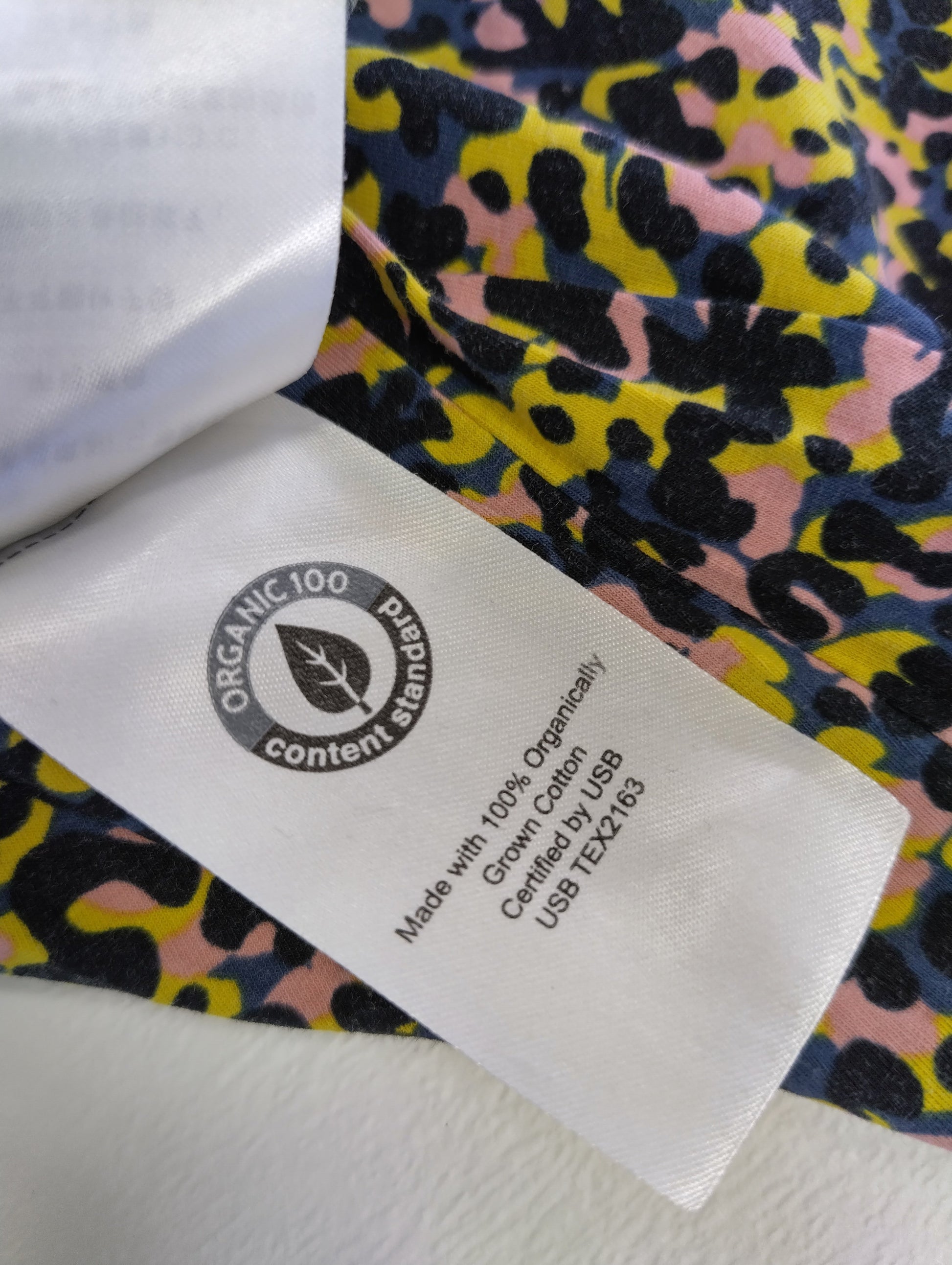 Close-up of fabric details and label