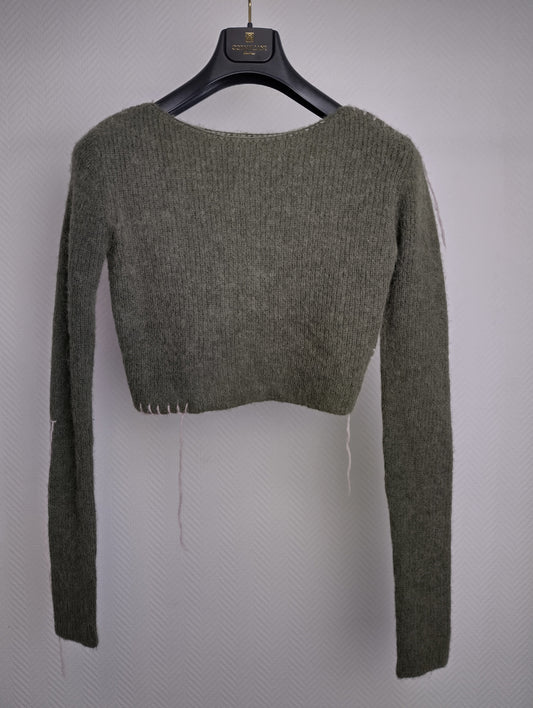 Back view of olive green cropped sweater