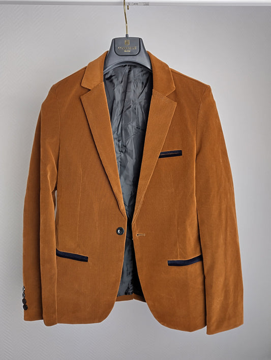 Front view of the brown corduroy blazer