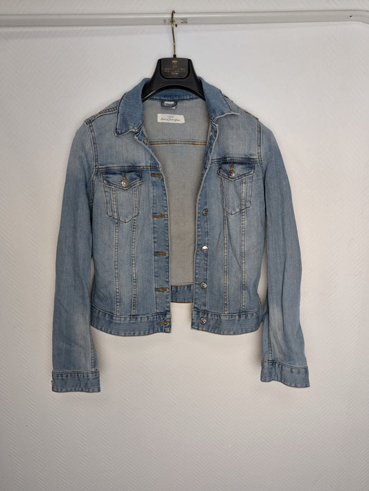 Front view of light blue denim jacket