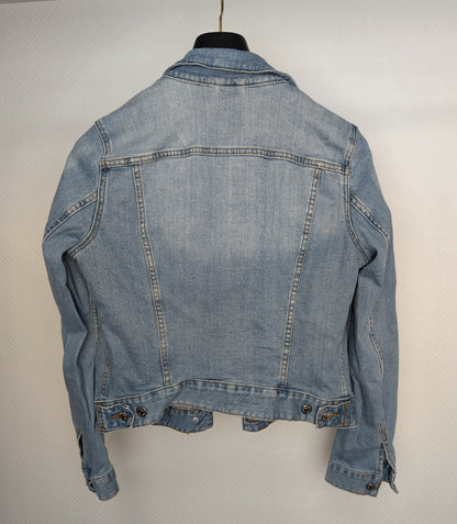 Back view of light blue denim jacket