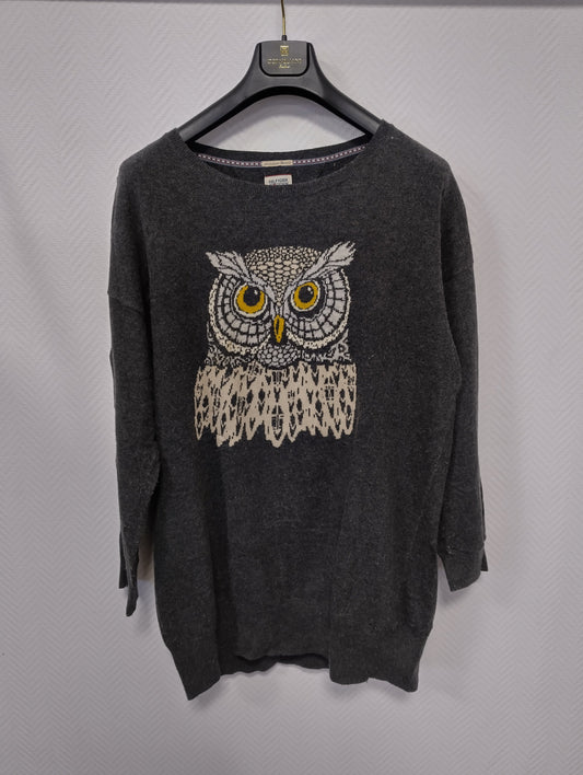 Front view of the Hilfiger Denim owl graphic sweater