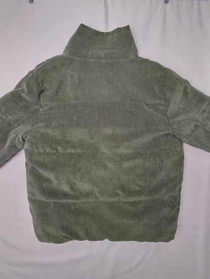 Back view of olive green corduroy jacket