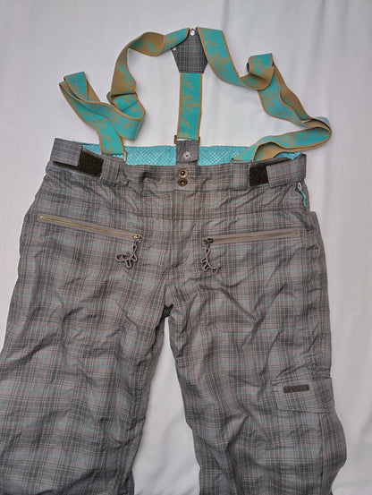 Stylish plaid pants with suspenders - front view
