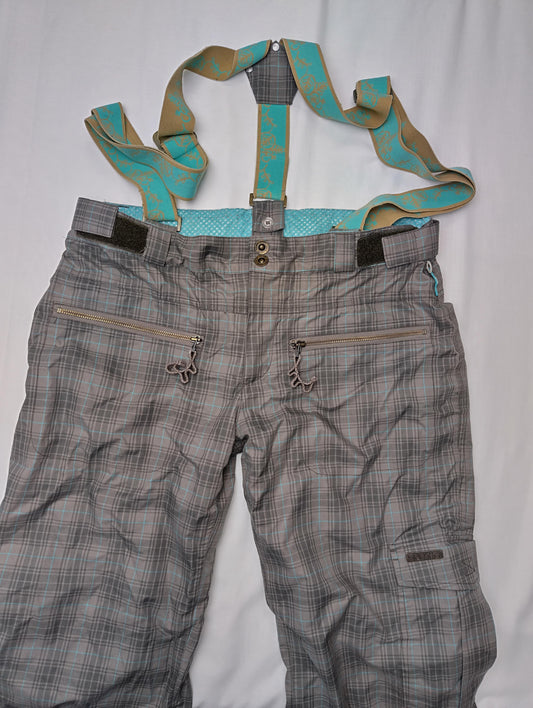 Stylish plaid pants with suspenders - front view