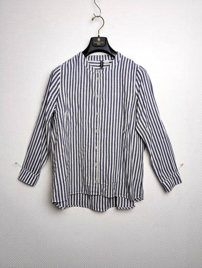 Front view of striped button-up shirt