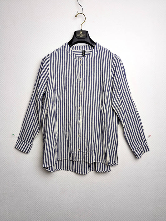 Front view of striped button-up shirt